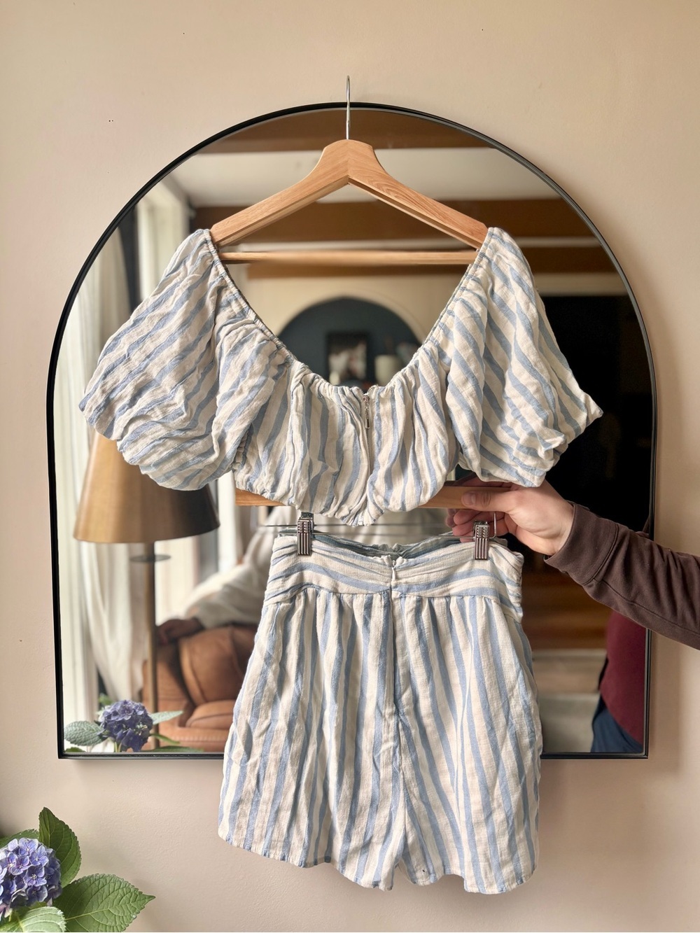 FASHION NOVA | blue & white striped cotton two piece set | size small - Picture 5 of 5